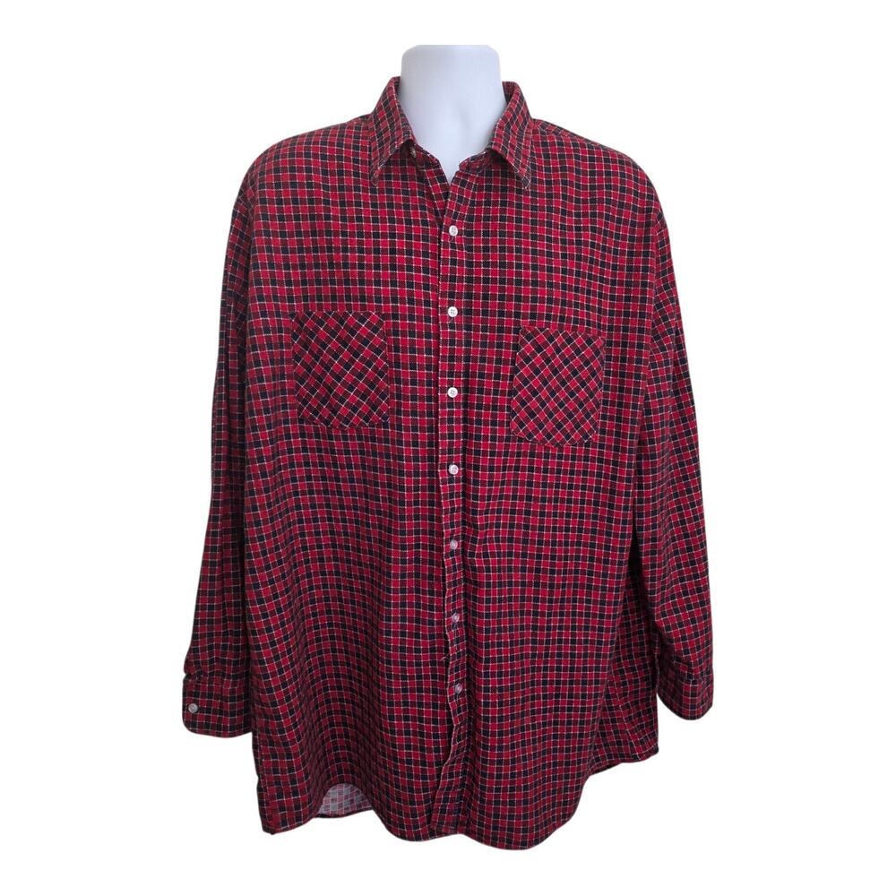 Ozark Trail Men’s 2XL Red Black Plaid Flannel Shirt Button Front Long Sleeve